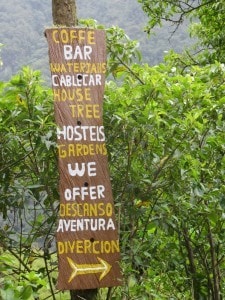 Sign to cafe bar in Baños Ecuador